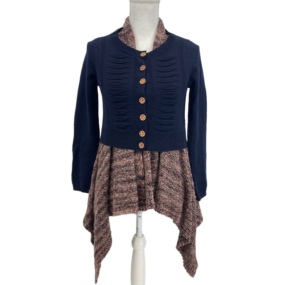 Anthropologie Sleeping on Snow Layered Cardigan Sweater Navy Multi Size Small